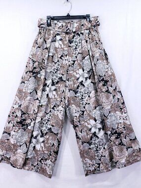 Lady Fashion Chinese Wide Leg Pants Pleated Party Formal Shimmer Boho with Belt